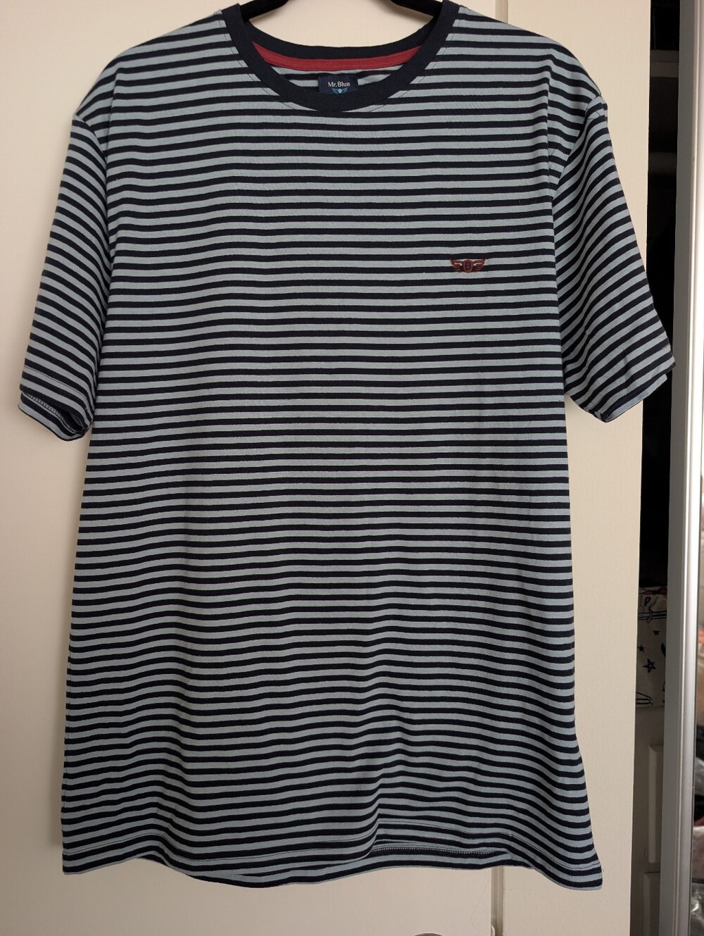 Striped Crew Neck Men’s Shirt in Light Blue and Navy
